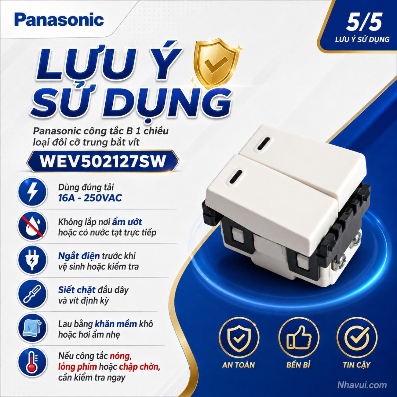 Công tắc B 1 chiều loại đôi cỡ trung bắt vít Panasonic WEV502127SW